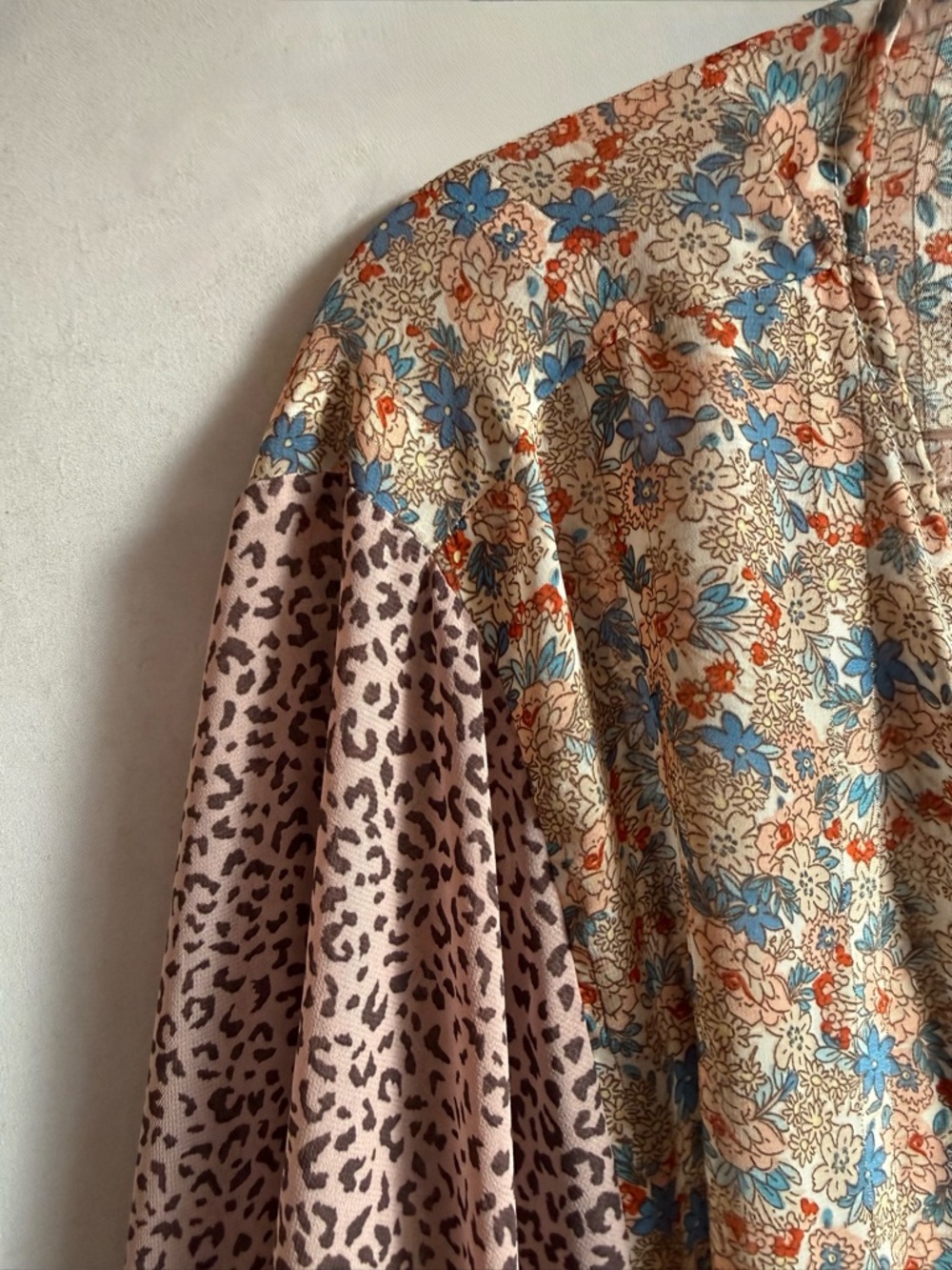 Umgee Floral Patchwork Kimono Cardigan in Dusty Rose and Tan - Picture 5 of 7